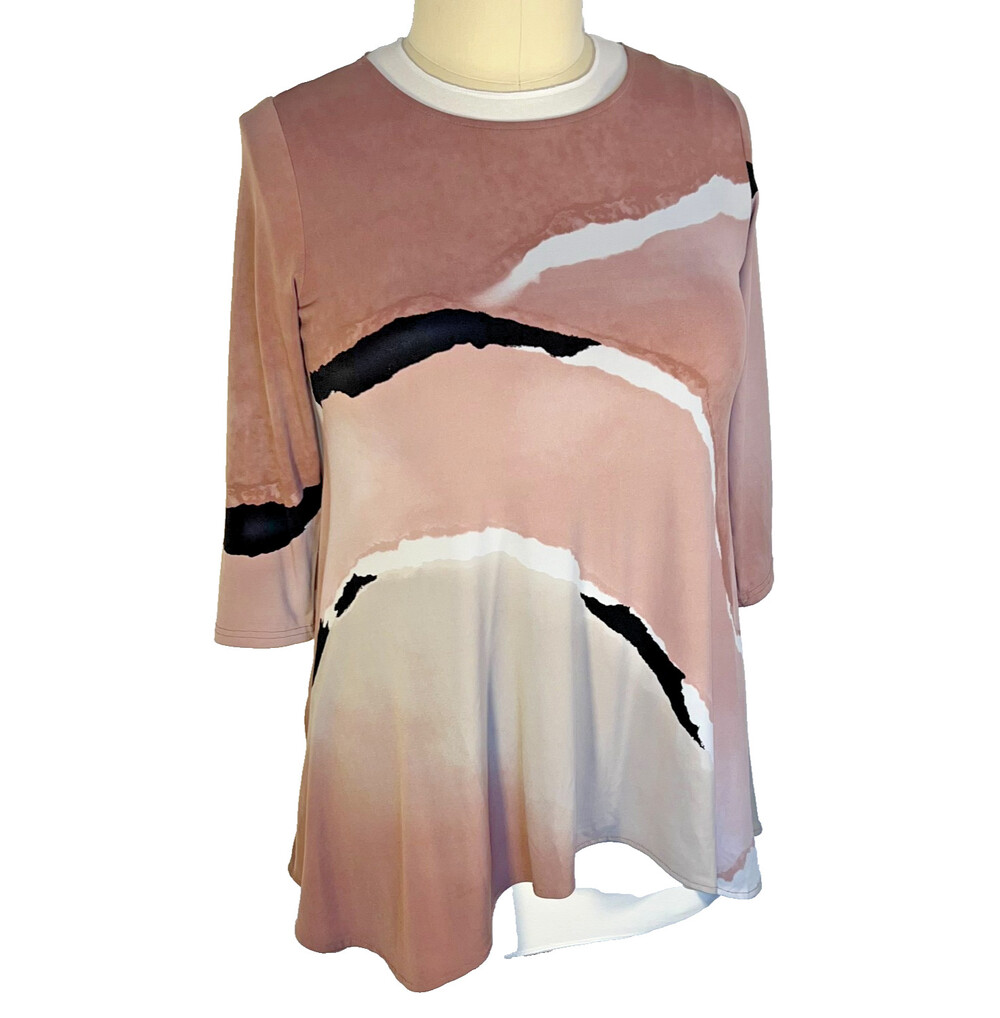 Alfani - Tunic Top Women's S fits to XL Abstract 3/4 Sleeve Stretch Boat Neck